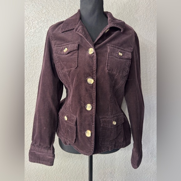 Van Heusen Women’s Sz M Y2K Purple Burgundy Corduroy Denim Jean Jacket Cotton - Picture 6 of 6